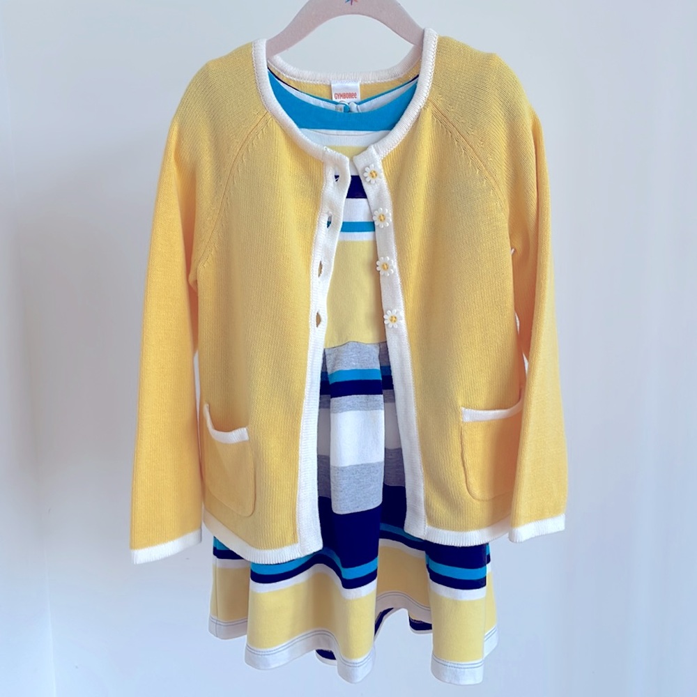Gymboree Striped Dress & Yellow Knit Cardigan, 5